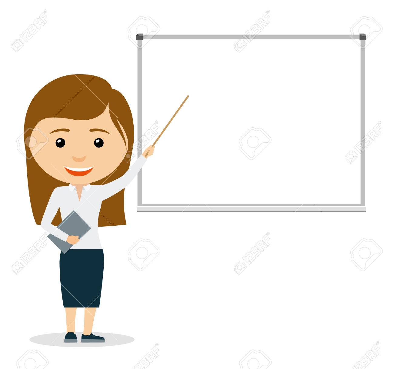 young business woman giving a presentation pointing at whiteboard