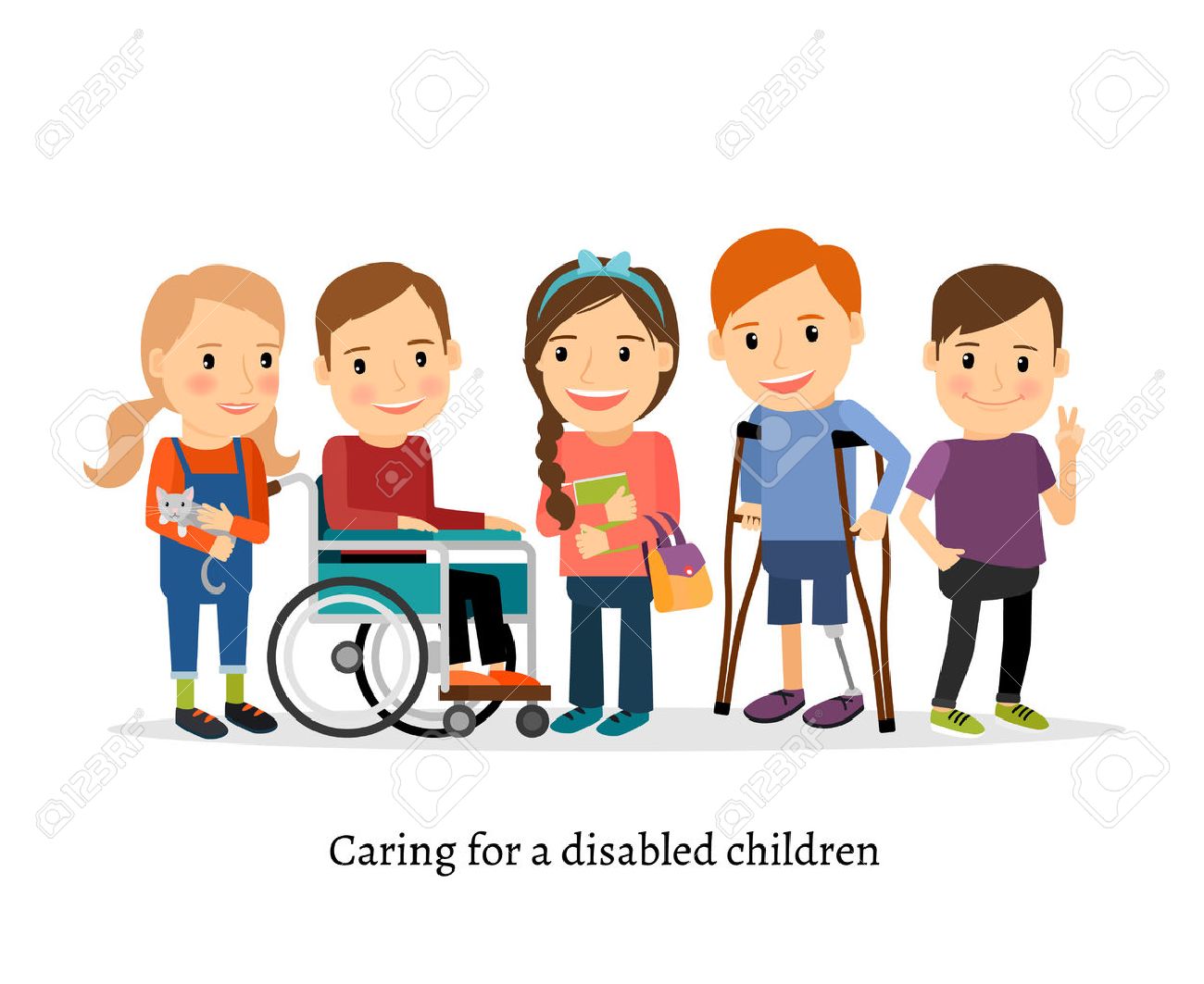 Disabled children or handicapped children with friends. Children with special needs vector illustration - 55149308 Disabled children or handicapped children with friends. Children with special needs vector illustration - 55149308