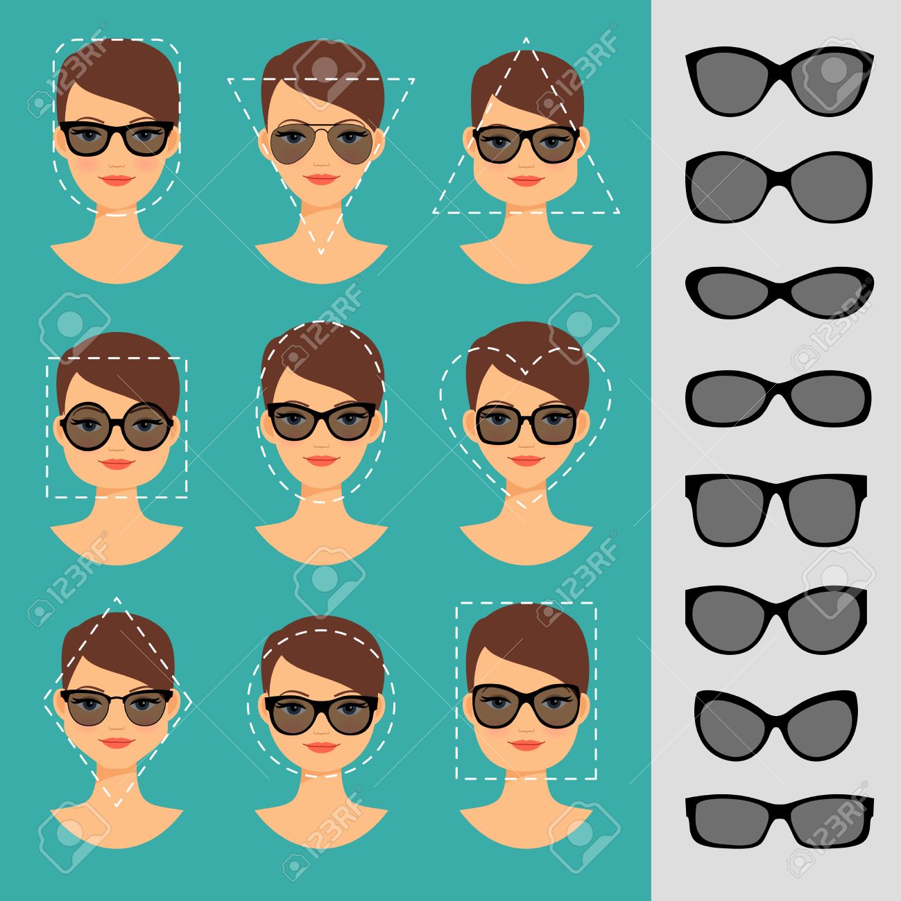 Womens Sunglasses Shapes for different face shapes vector illustration - 56467596 Womens Sunglasses Shapes for different face shapes vector illustration - 56467596