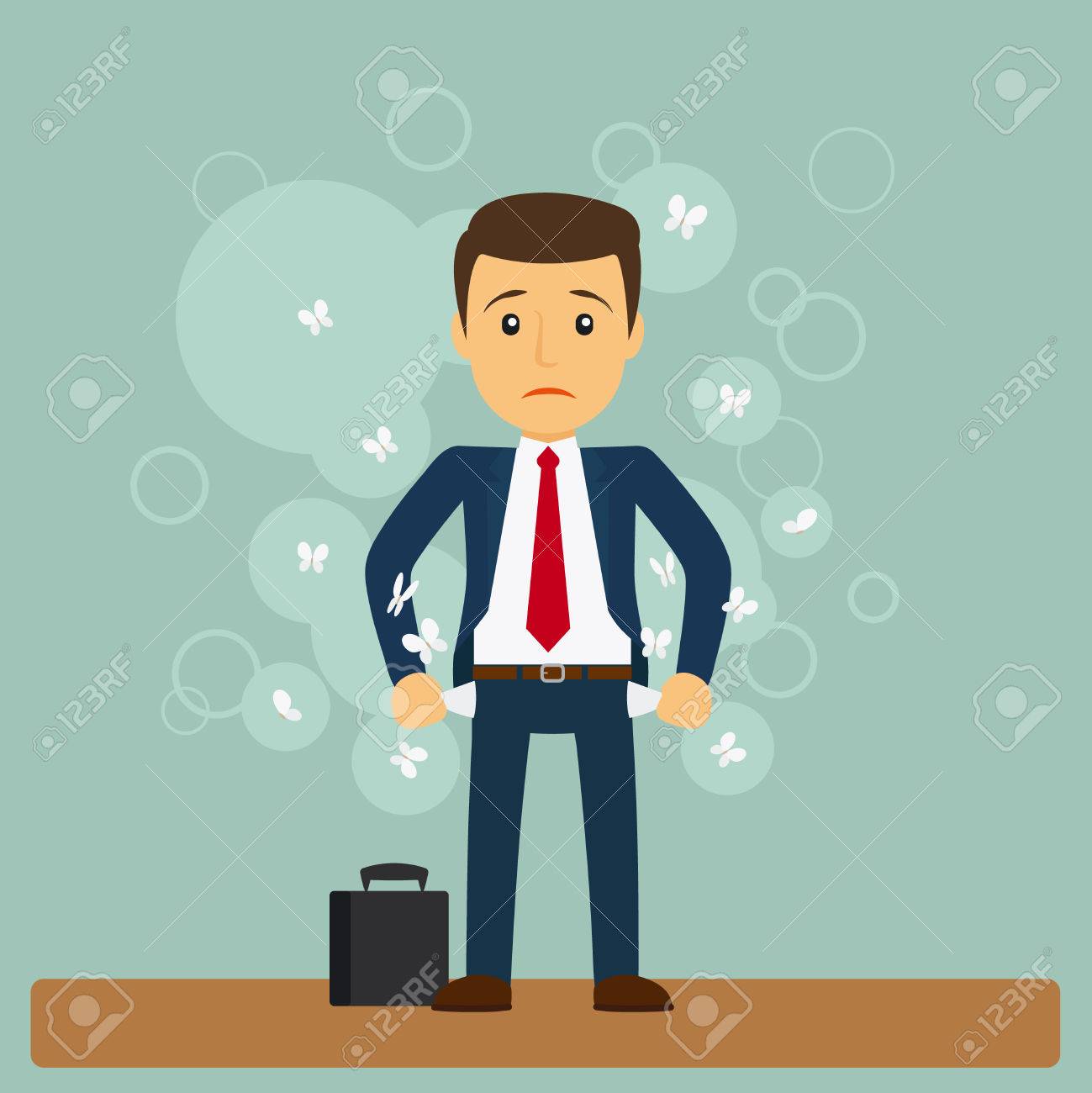 Businessman has no money. Business man standing with his pockets out. Vector illustration - 58582321 Businessman has no money. Business man standing with his pockets out. Vector illustration - 58582321