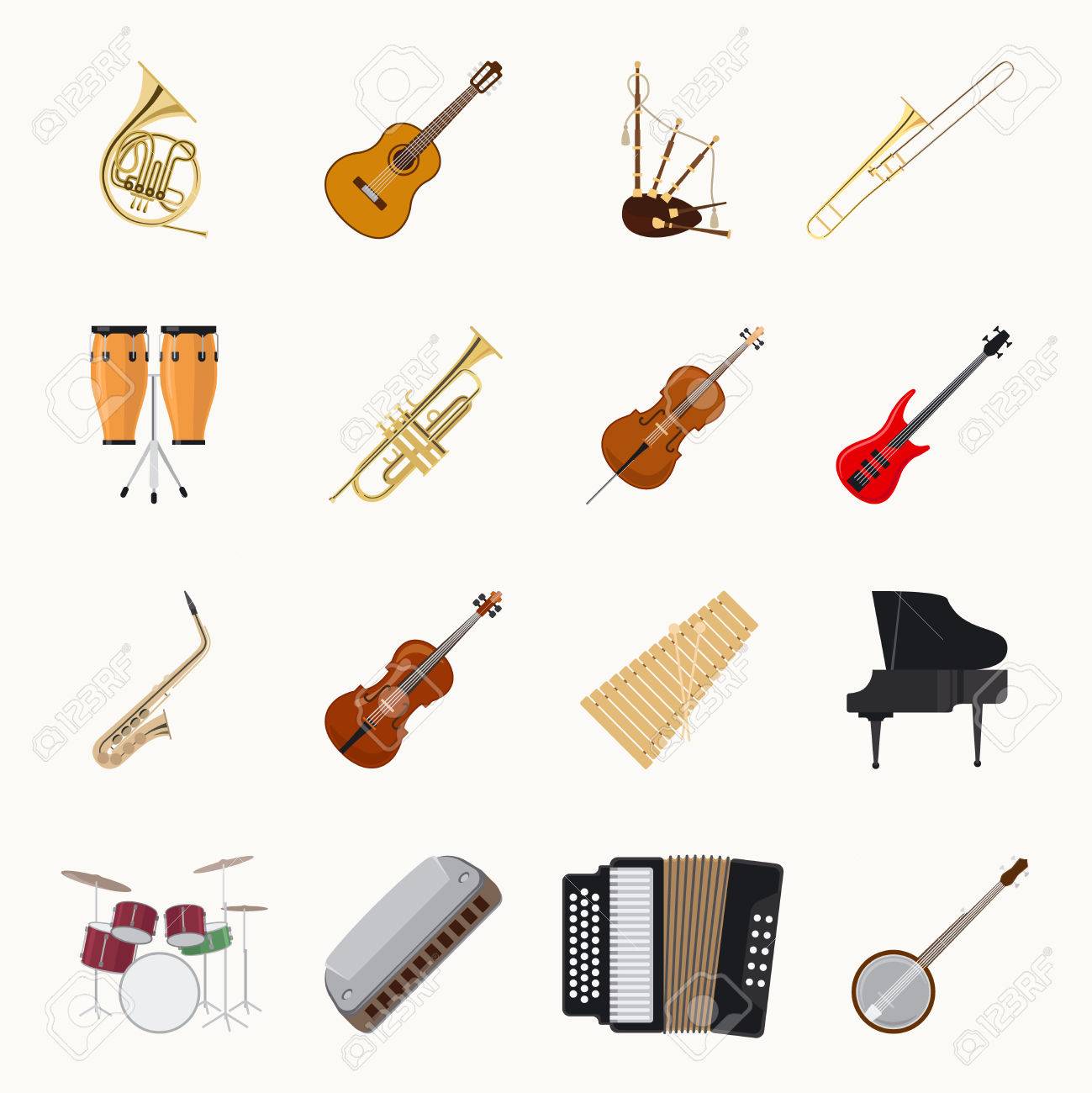 Musical instruments icons isolated on white background. Orchestra music band vector illustration - 61321393 Musical instruments icons isolated on white background. Orchestra music band vector illustration - 61321393