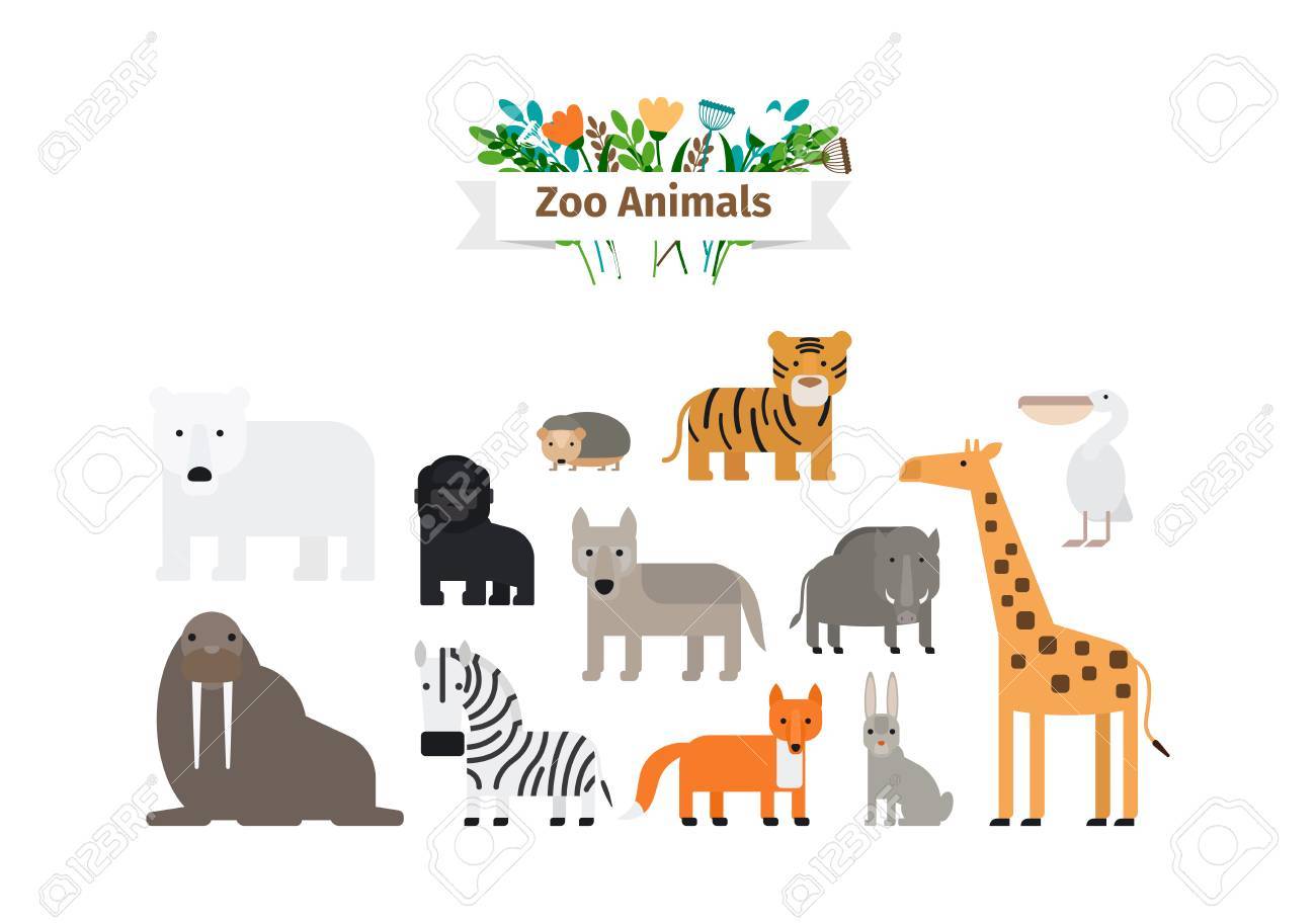 Zoo Animals Flat Design Colorful Vector Icons Set - 61621444 Zoo Animals Flat Design Colorful Vector Icons Set - 61621444