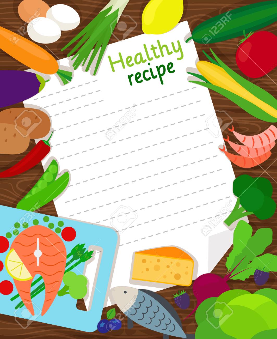 Healthy food cooking recipe paper vector blank template