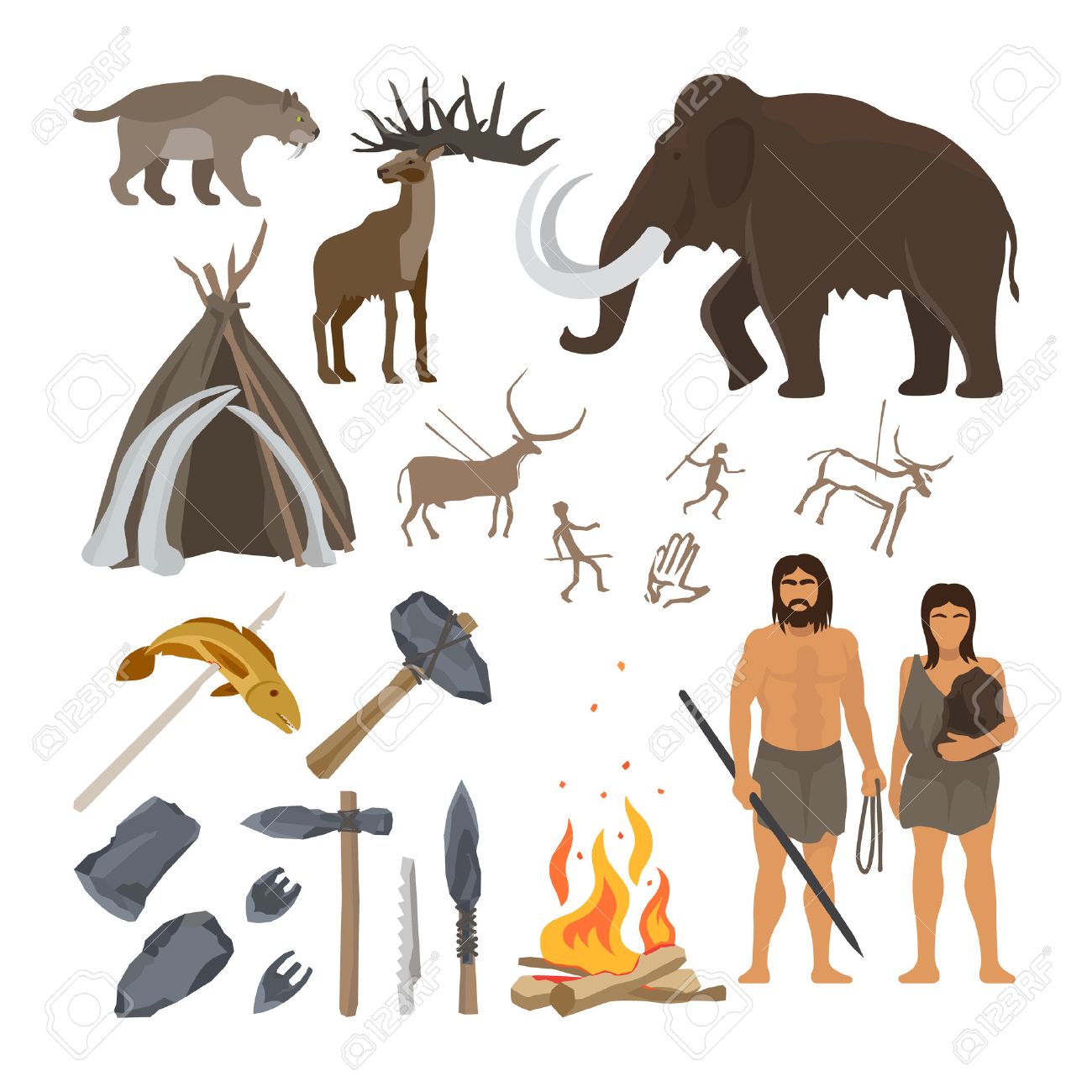 石器時代のベクトルが白い背景で隔離 穴居人または隠者 マンモス たき火 先史時代に原始的なツールが高齢者 のイラスト素材 ベクタ Image 石器時代のベクトルが白い背景で隔離 穴居人または隠者 マンモス たき火 先史時代に原始的なツールが高齢者 のイラスト素材 ベクタ Image