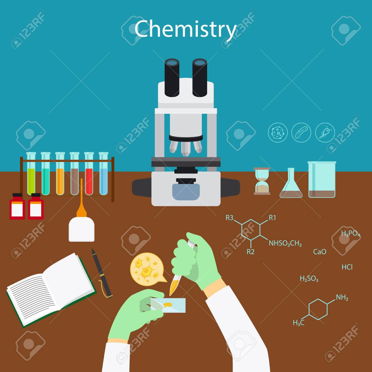Dessin En Rapport Avec La Physique Chimie L'étude De La Chimie Dans Le Laboratoire Dessin Animé Illustration Vectorielle Avec Des IcÎnes Clip Art Libres De Droits , Svg , Vecteurs Et Illustration. Image 64416443.