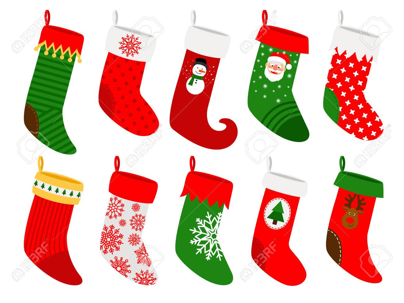Christmas Socks. Vector Striped Hanging Stockings With Snowflakes Isolated  On White Background Royalty Free Cliparts, Vectors, And Stock Illustration.  Image 67052982.