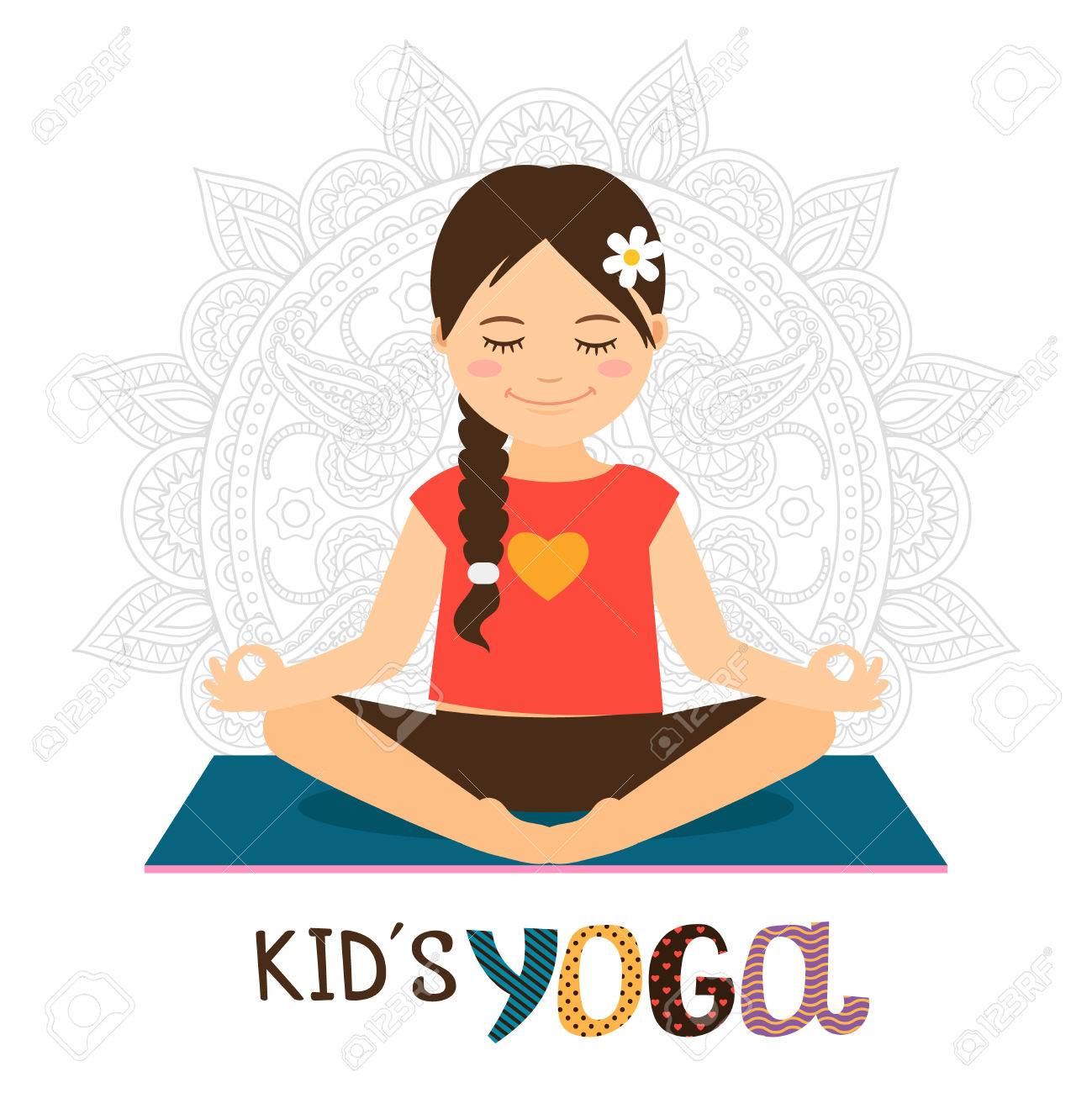Kids yoga vector illustration with beautiful girl in lotus pose - 67526638 Kids yoga vector illustration with beautiful girl in lotus pose - 67526638