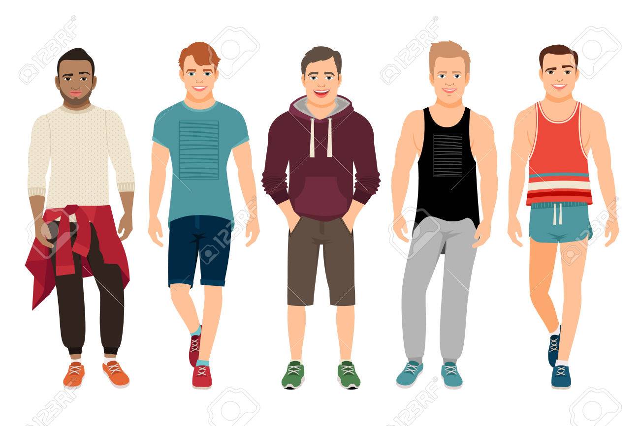 Hombres Sanos En Ropa Ilustración Vectorial. Chicos Jóvenes Guapos En Ajuste De Aptitud Casual Aisladas Sobre Fondo Blanco Fotos, Retratos, Imágenes Y Fotografía De Archivo Libres De Derecho. Image 73791195.