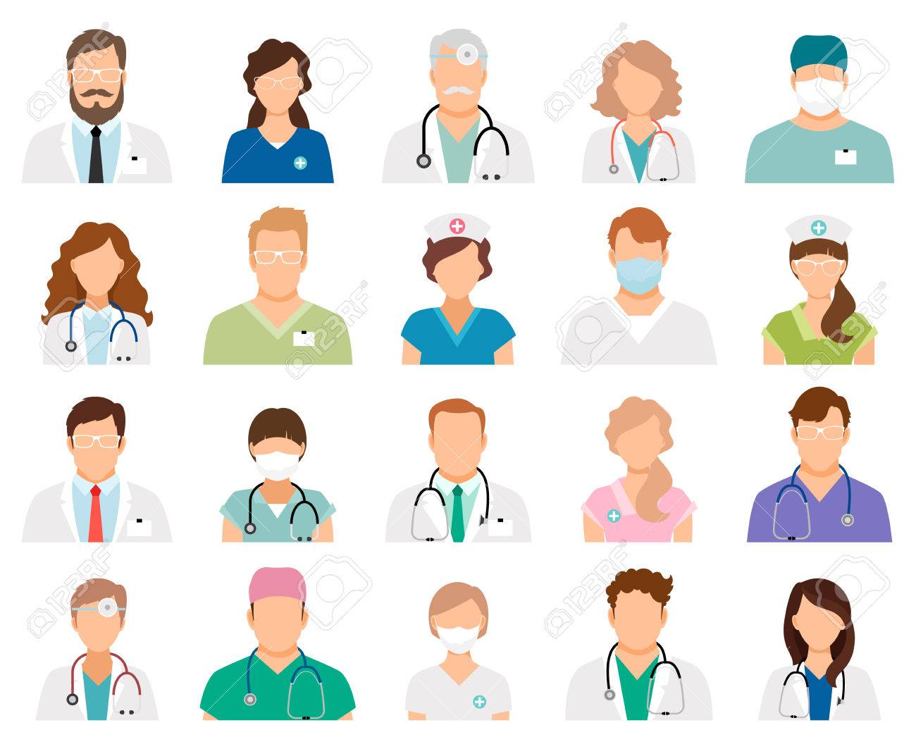 Professional doctor avatars isolated on white background. Medicine professionals and medical staff people icons vector illustration - 76105925 Professional doctor avatars isolated on white background. Medicine professionals and medical staff people icons vector illustration - 76105925