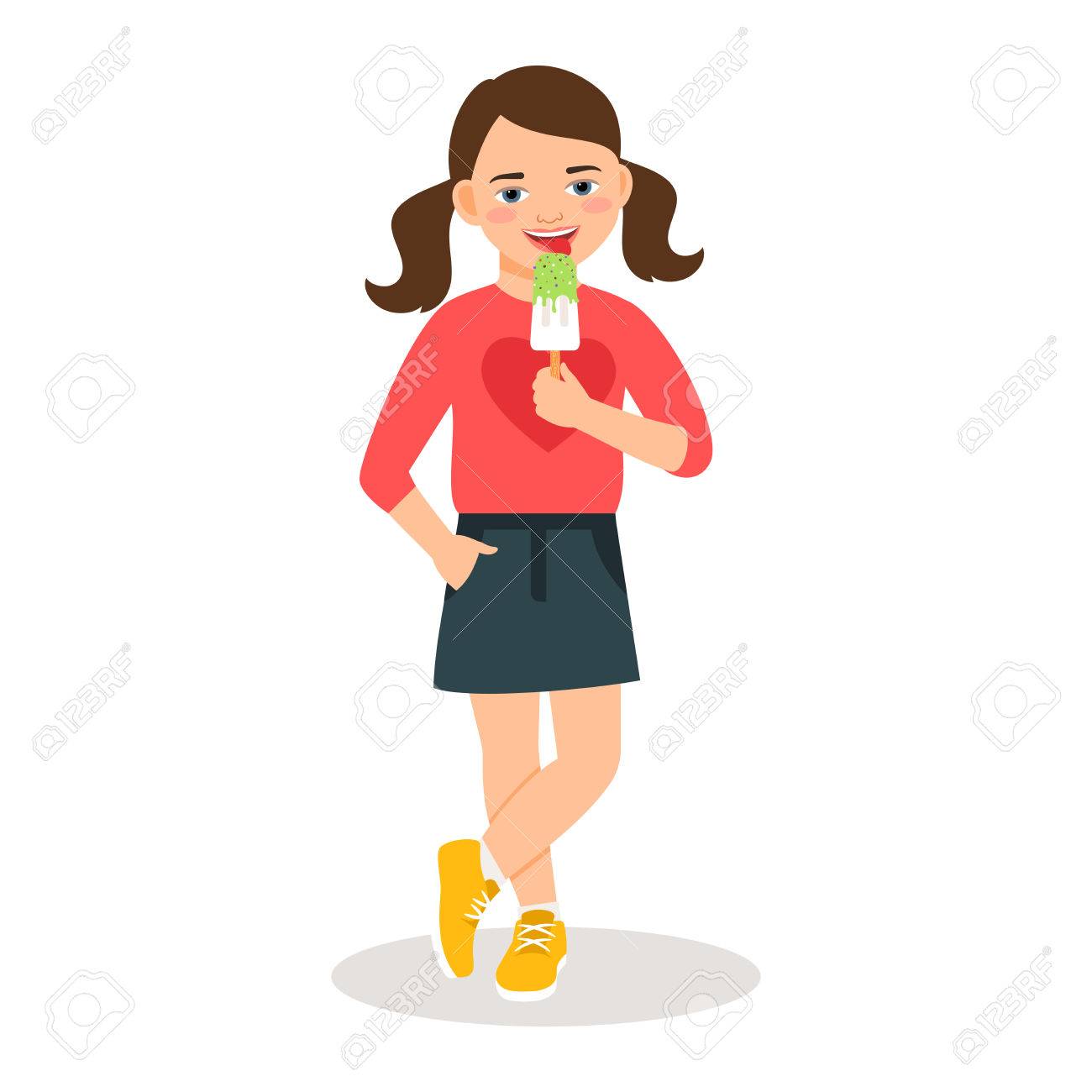 甘いアイスクリーム コーンが白い背景で隔離のかわいい女の子 ベクトル図のイラスト素材 ベクタ Image