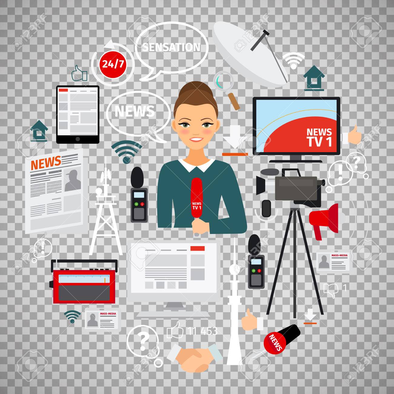 News And Journalist Concept With Flat Icons Isolated On Transparent Background Vector Illustration Stock News And Journalist Concept With Flat Icons Isolated On Transparent Background Vector Illustration Stock
