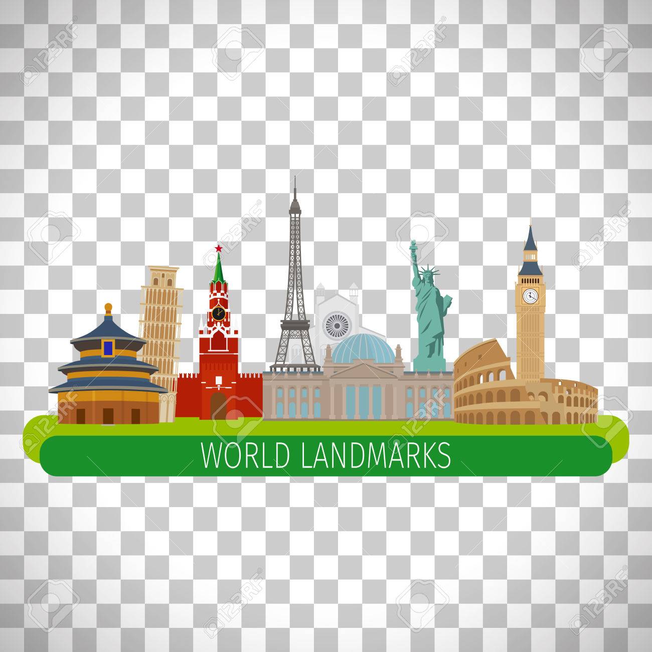 Colorful World Landmarks Isolated On Transparent Background Royalty Free Cliparts Vectors And Stock Illustration Image