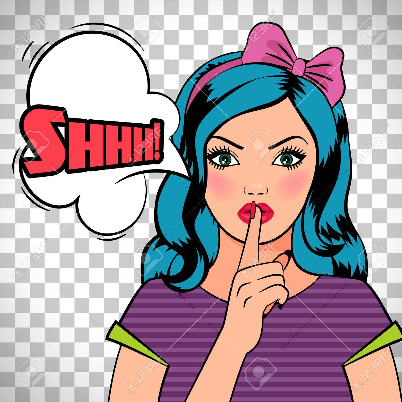 Quiet Please. Quiet Pop Art Woman Isolated On Transparent Background  Royalty Free SVG, Cliparts, Vectors, and Stock Illustration. Image 83259735., image size:1300x1300