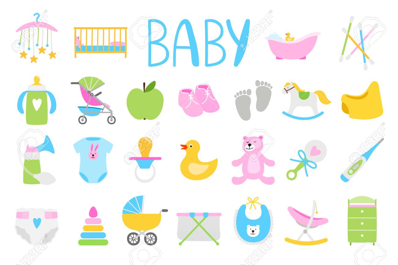 Vector Babies Icons. Cartoon Baby Icon Set, Baby Shower Vector Illustration  And Newborn Family Accessories Royalty Free SVG, Cliparts, Vectors, and  Stock Illustration. Image 126762864., image size:1300x866