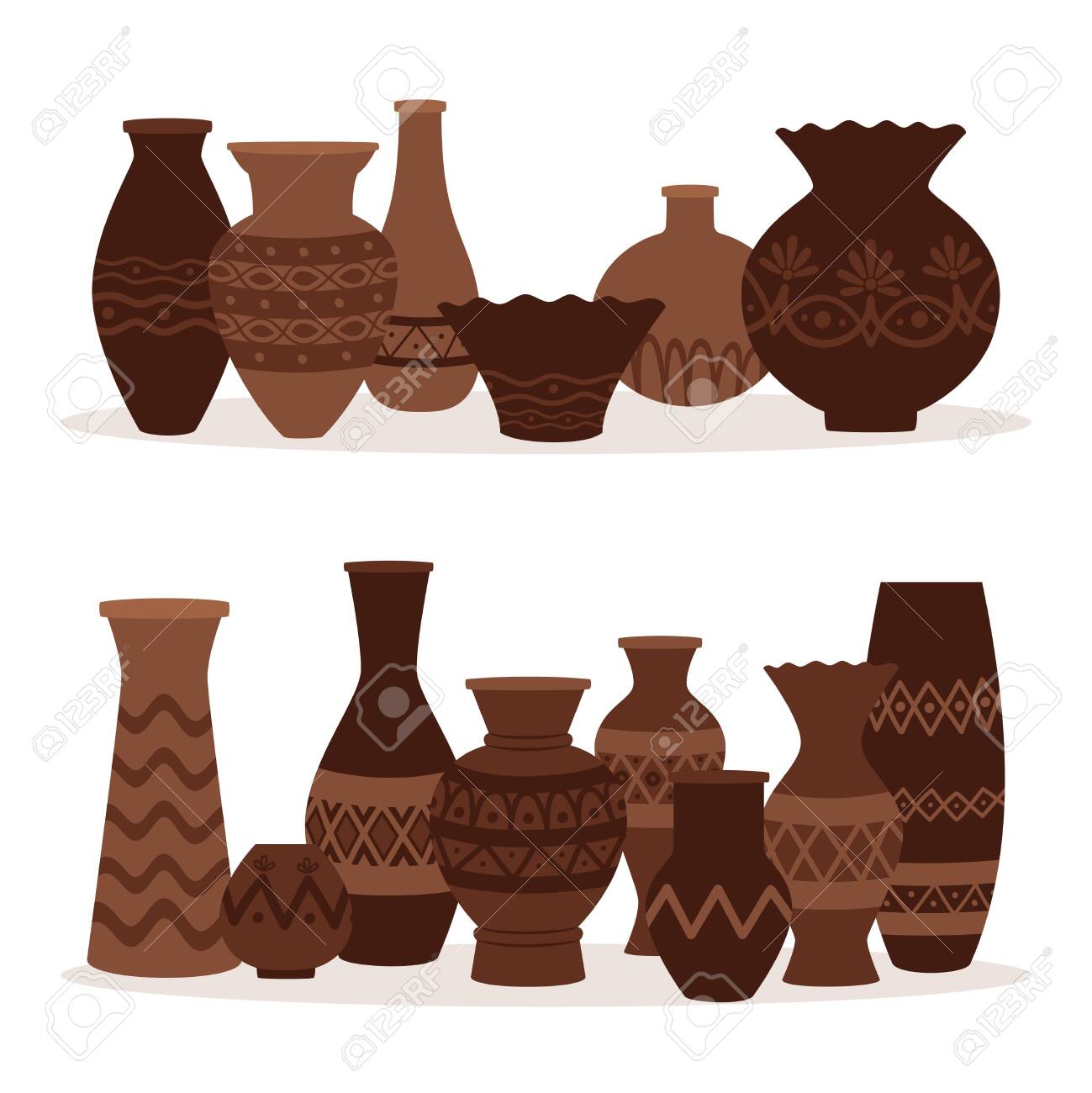 Greek Vases Ancient Decorative Pots Isolated On White Background