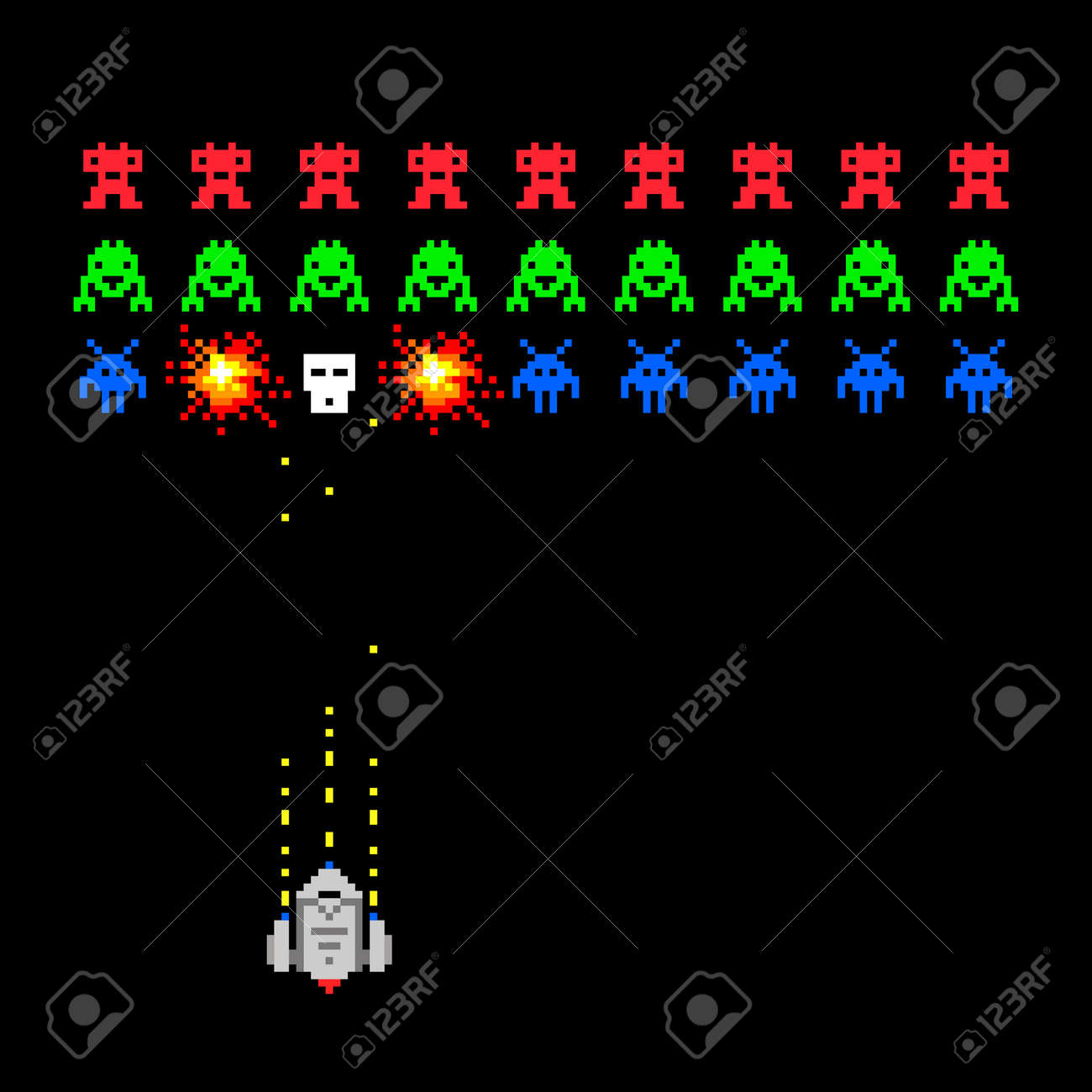 ピクセルスペースインベーダーゲームのイラスト素材・ベクター Image 167507913