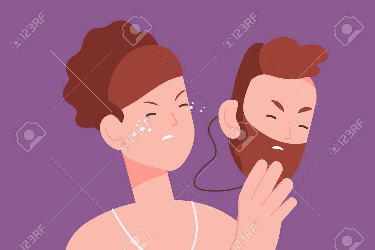 트젠 섹스 마스크. 트랜스 젠더 정체성, 현대 트랜스젠더 남성 또는 여성, 젠더퀴어 사회 문제, 이중 얼굴 트랜스젠더 사람, 평균 섹스, 벡터  일러스트레이션 로열티 무료 사진, 그림, 이미지 그리고 스톡포토그래피. Image 183723503