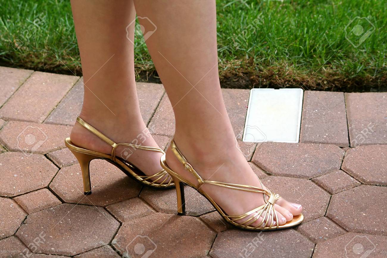 slingback gold heels
