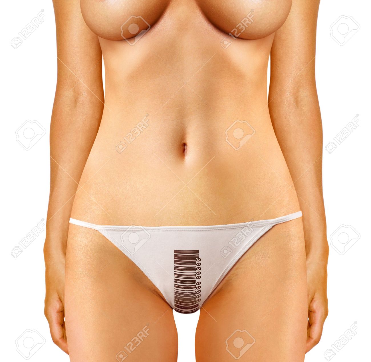 Partie De La Femme Qui Est Habillee En Petite Culotte Avec Code A Barres Banque D Images Et Photos Libres De Droits Image 18630383