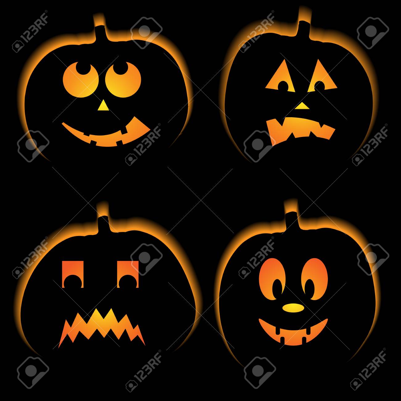 4 ハロウィンかぼちゃ 図のセットのイラスト素材 ベクタ Image