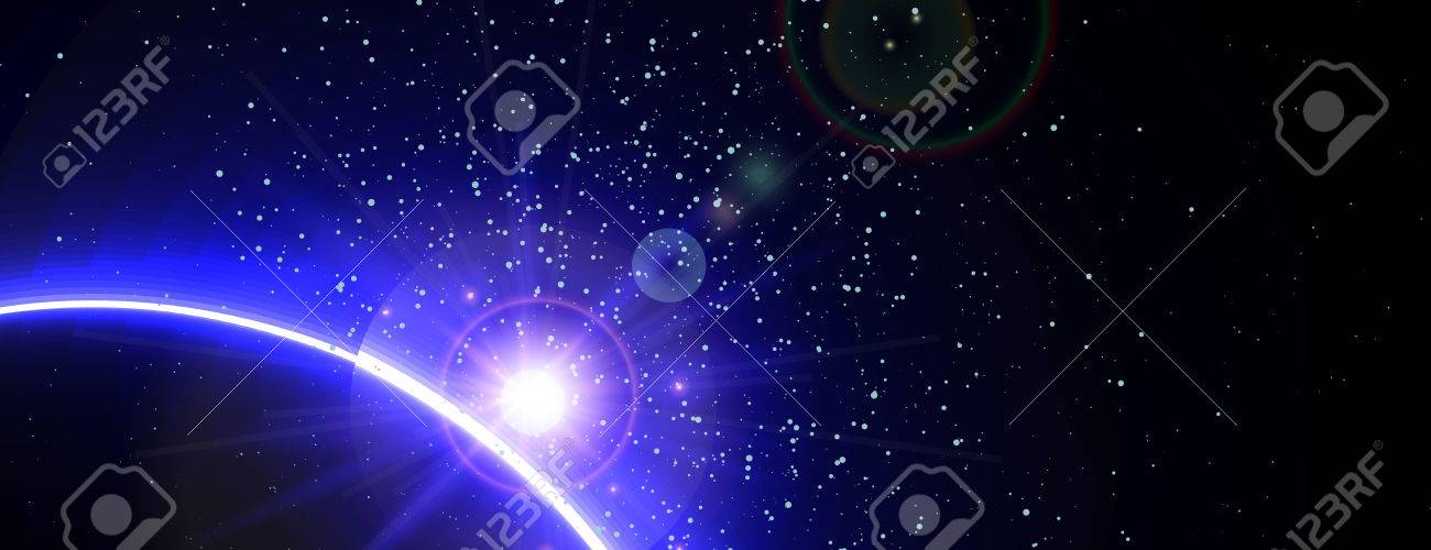 青の惑星の後ろから光と空間の背景 のイラスト素材 ベクタ Image