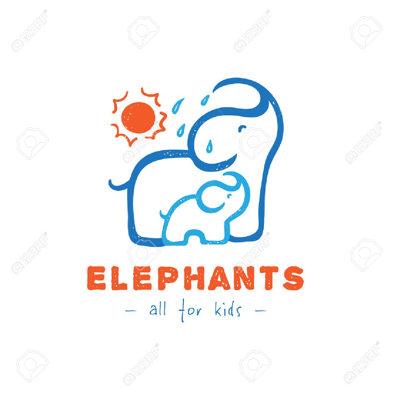 かわいい漫画のベクトルの象ロゴ 母親し 赤ちゃんゾウ ロゴタイプのイラスト素材 ベクタ Image