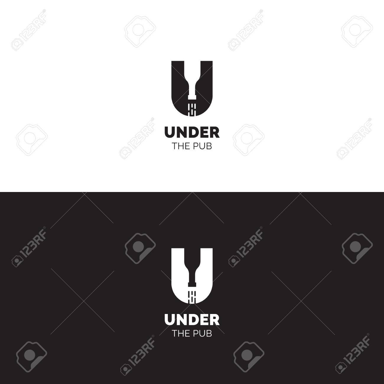 Creative Negative Space Logo With U Letter And Reversed Bottle Bar And Pub Vector Sign Royalty Free Cliparts Vectors And Stock Illustration Image