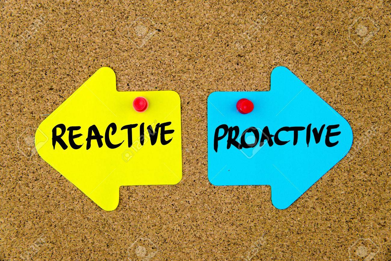 Message Reactive Versus Proactive On Yellow And Blue Paper Notes Stock Photo Picture And Royalty Free Image Image 56110099