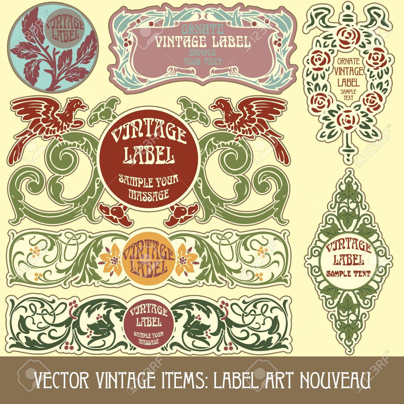 ヴィンテージ商品 アール ヌーボーのラベル のイラスト素材 ベクタ Image