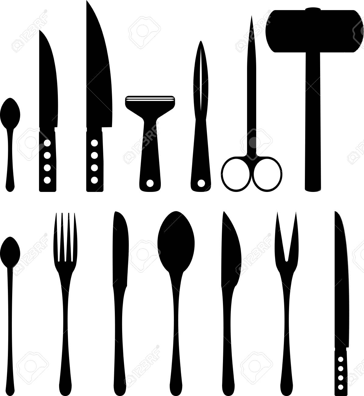 キッチン用品シルエット デザインと伝搬のためのセット のイラスト素材 ベクタ Image