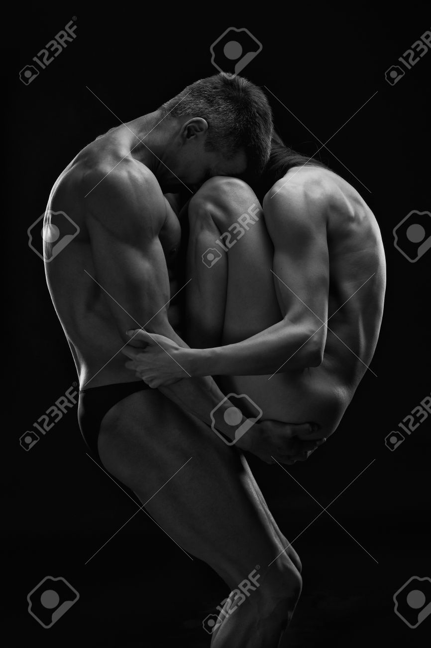 Black and white nude art couple