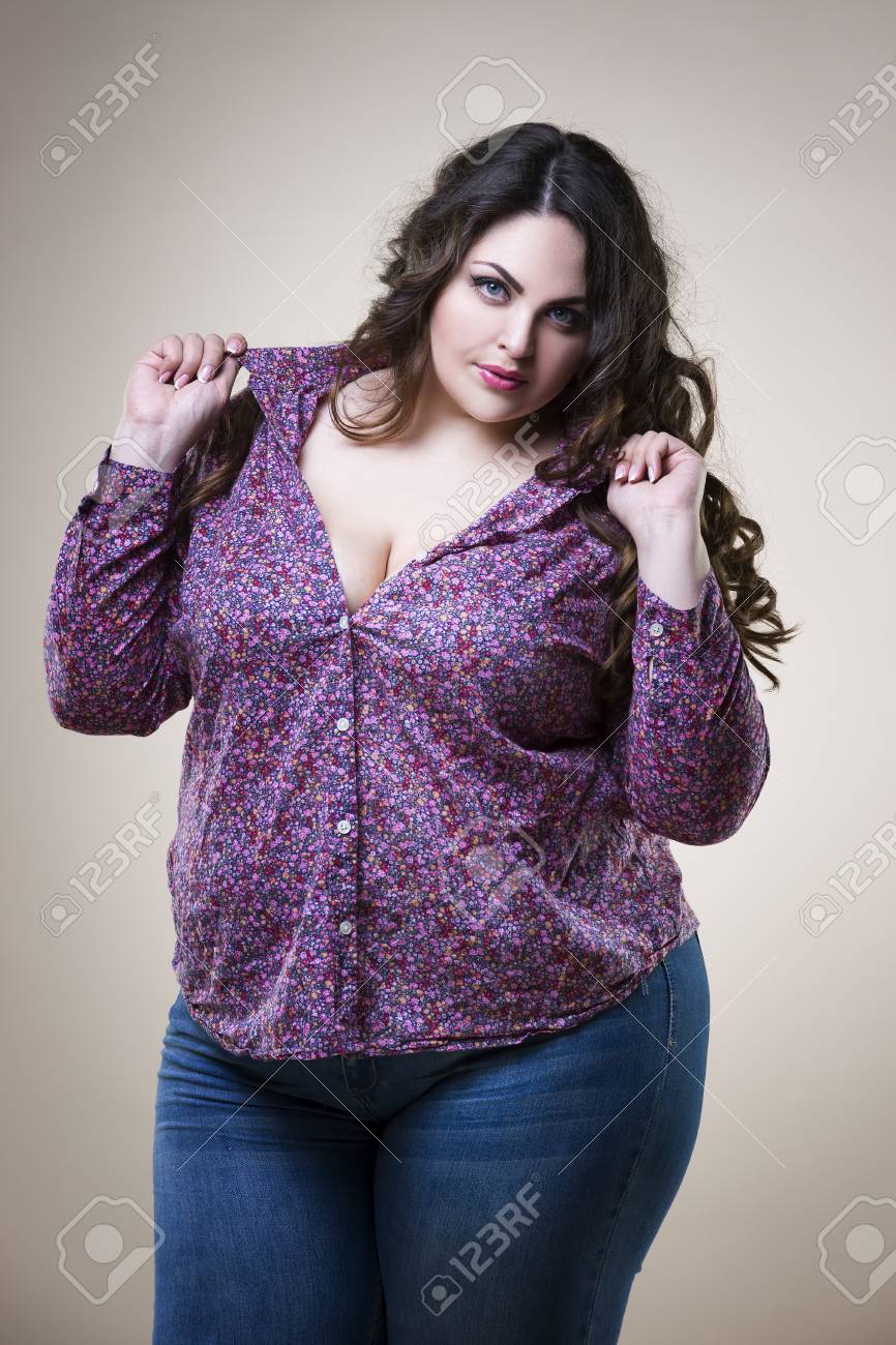 Plus Size Fashion Model In Casual Clothes, Fat Woman On Beige Studio  Background, Overweight Female Body, Full Length Portrait Stock Photo,  Picture And Royalty Free Image. Image 83661647.