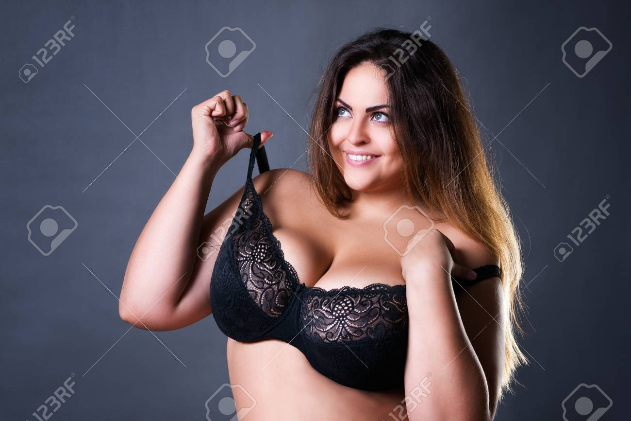 Sexy Model In Black Bra, Fat Woman image