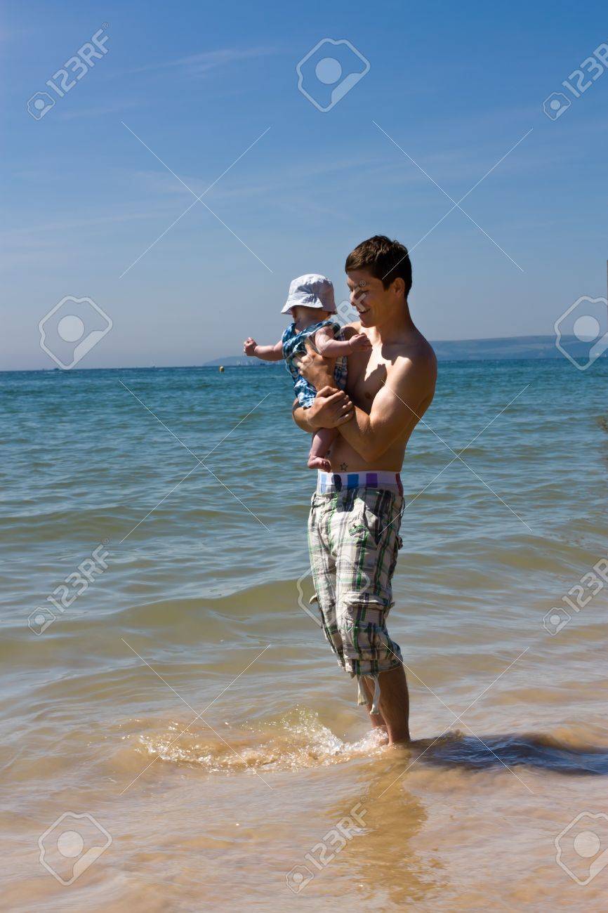 2 month old at the beach
