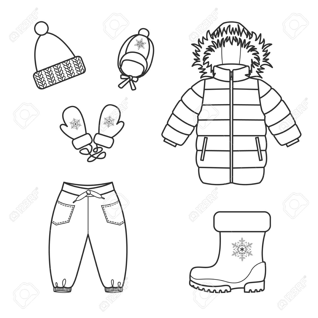 Ensemble D Icones De Vetements De Bebe Vetements Pour L Hiver Illustration De Vecteur Isole Sur Fond Blanc Clip Art Libres De Droits Vecteurs Et Illustration Image