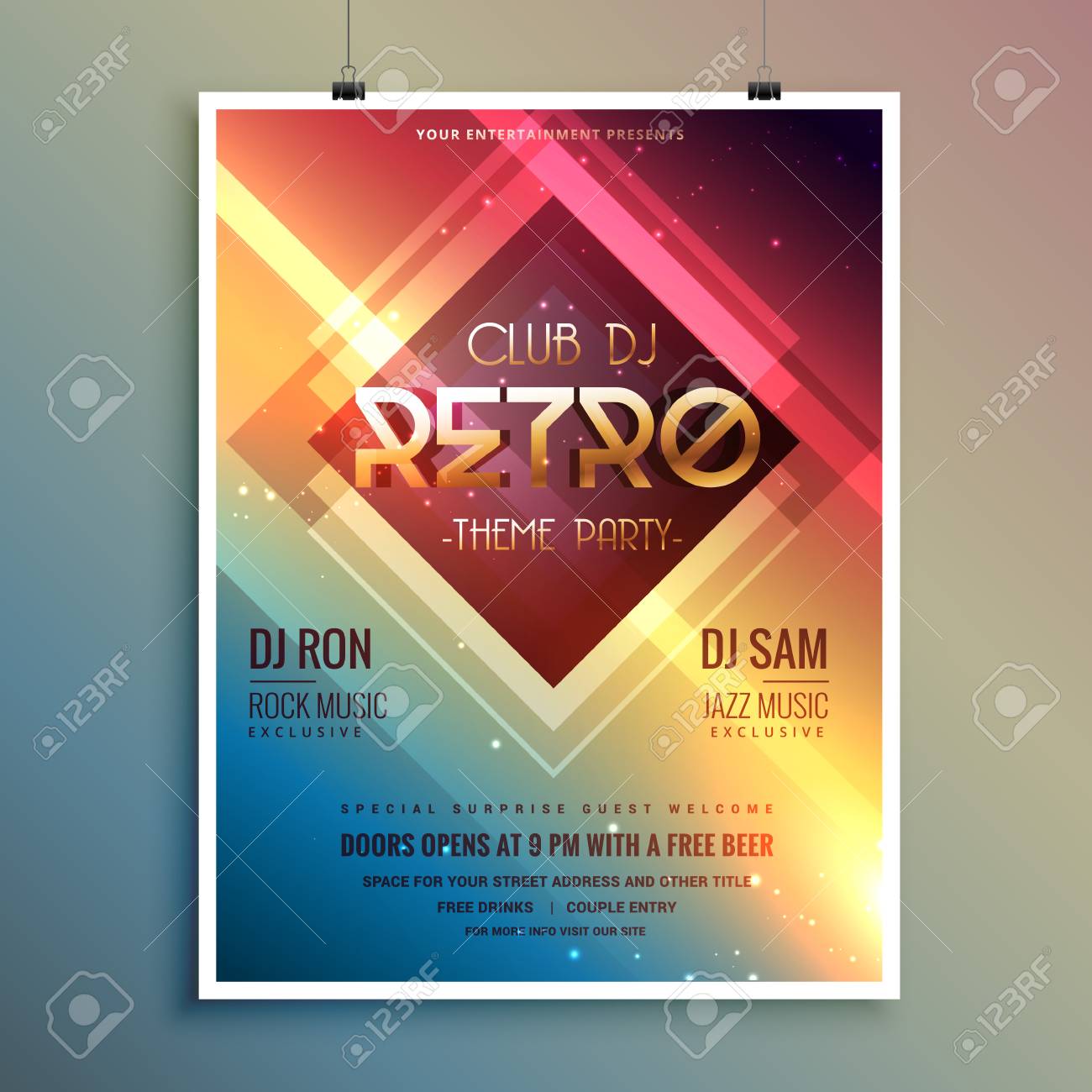 Retro Club Theme Party Flyer Template Royalty Free Cliparts Inside Retro Flyer Template Free