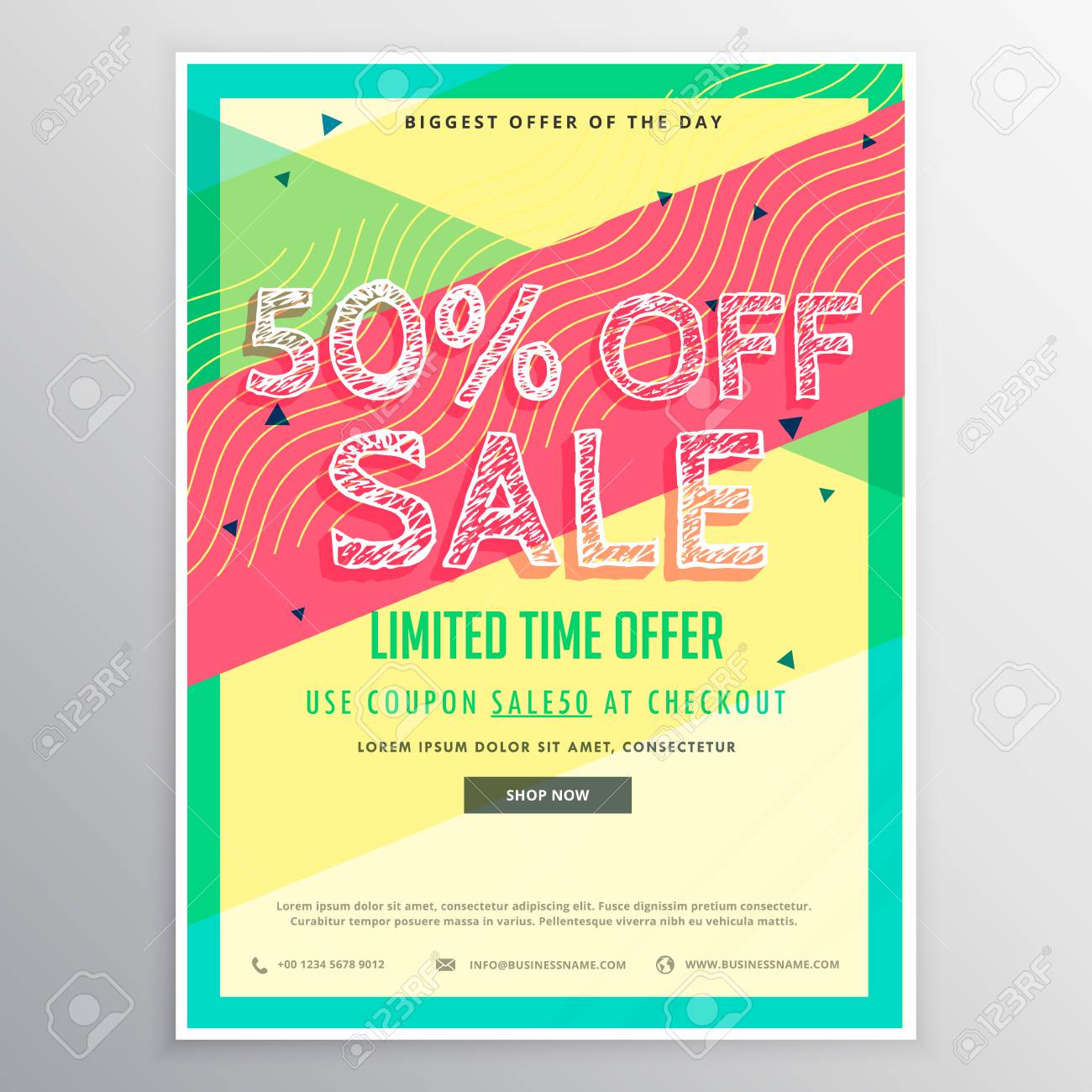 discount sale brochure template for marketing with colorful abstract