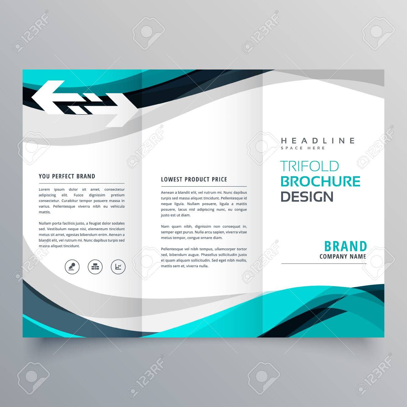 trifold brochure design with beautiful blue and gray wave royalty trifold brochure designs