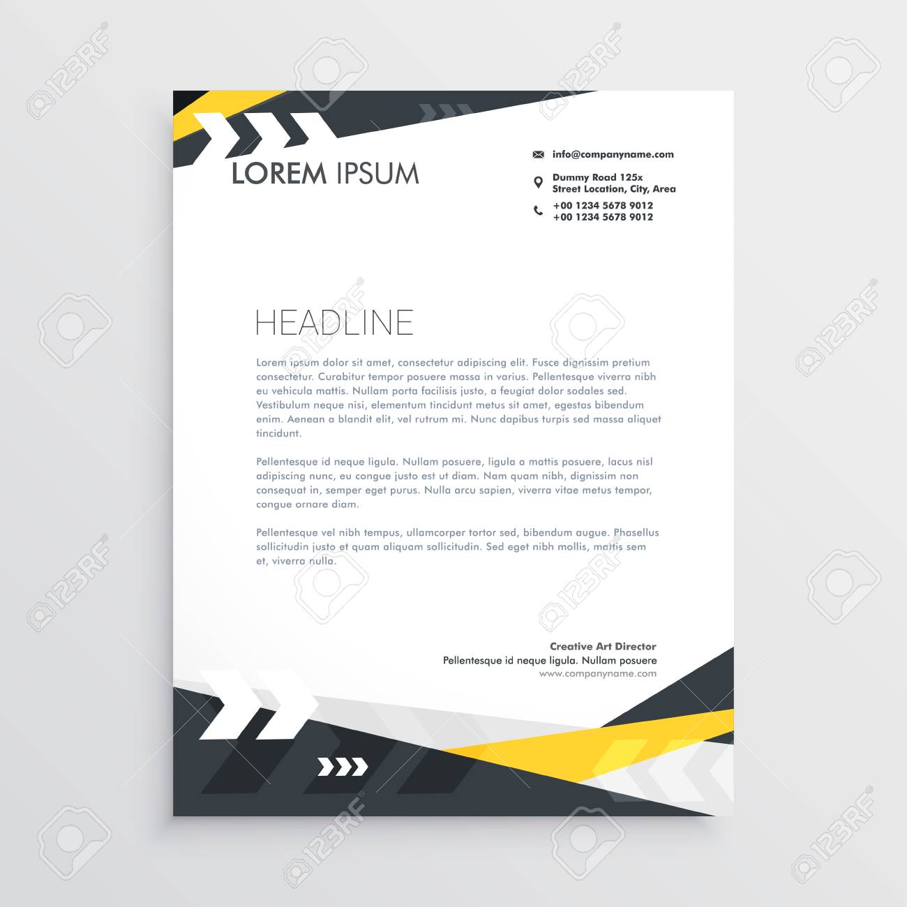 creative letterhead template with yellow and black geometric cool letterhead design