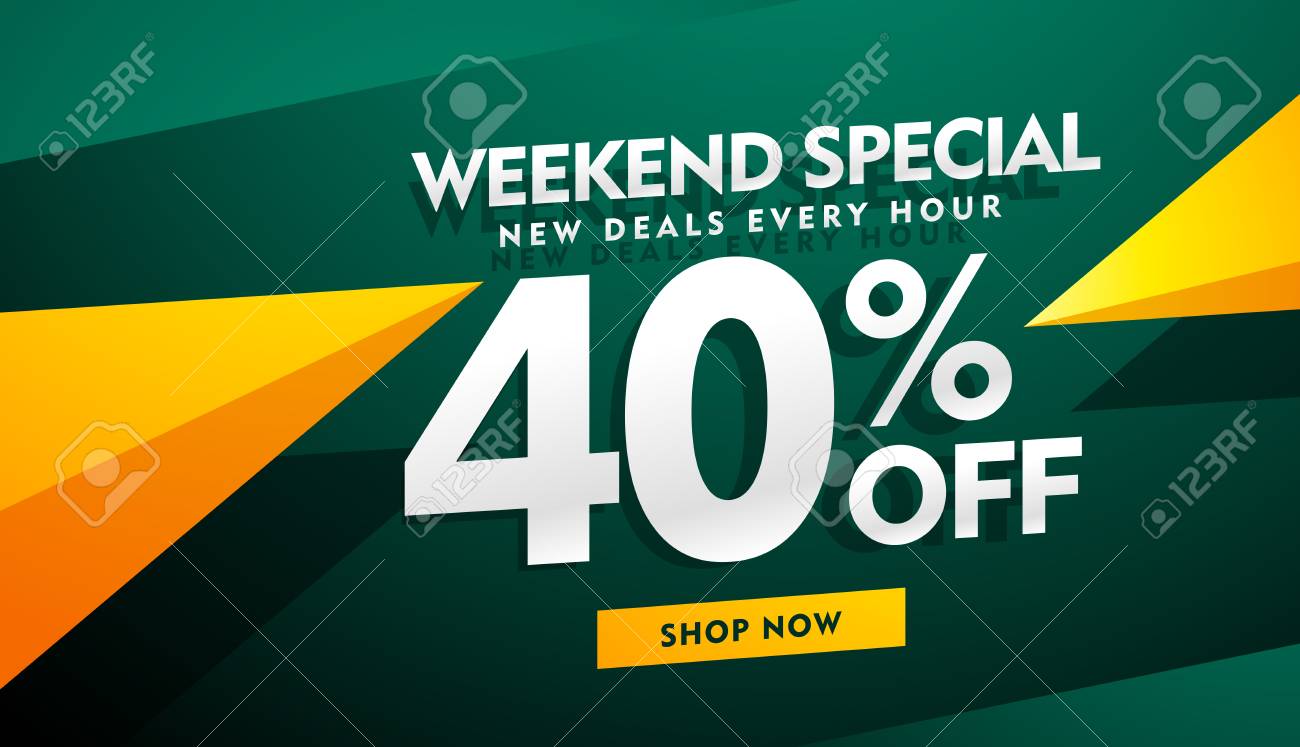 週末の緑と黄色のカラーで特別セールのバナー デザイン のイラスト素材 ベクタ Image
