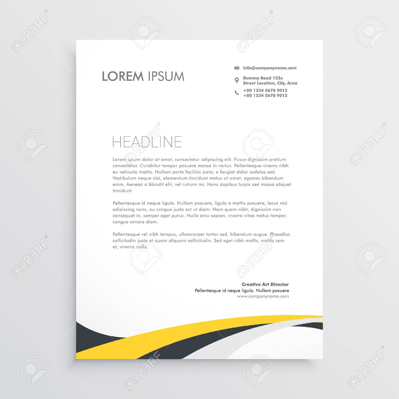 elegant yellow and gray waves letterhead design template royalty