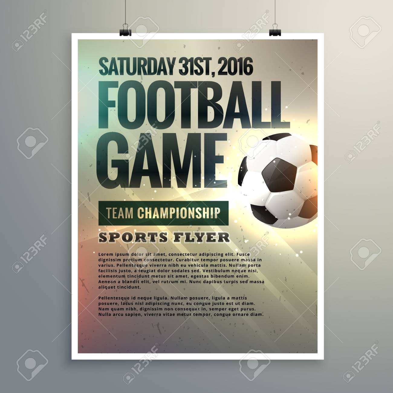 football event flyer design with tournament details royalty free