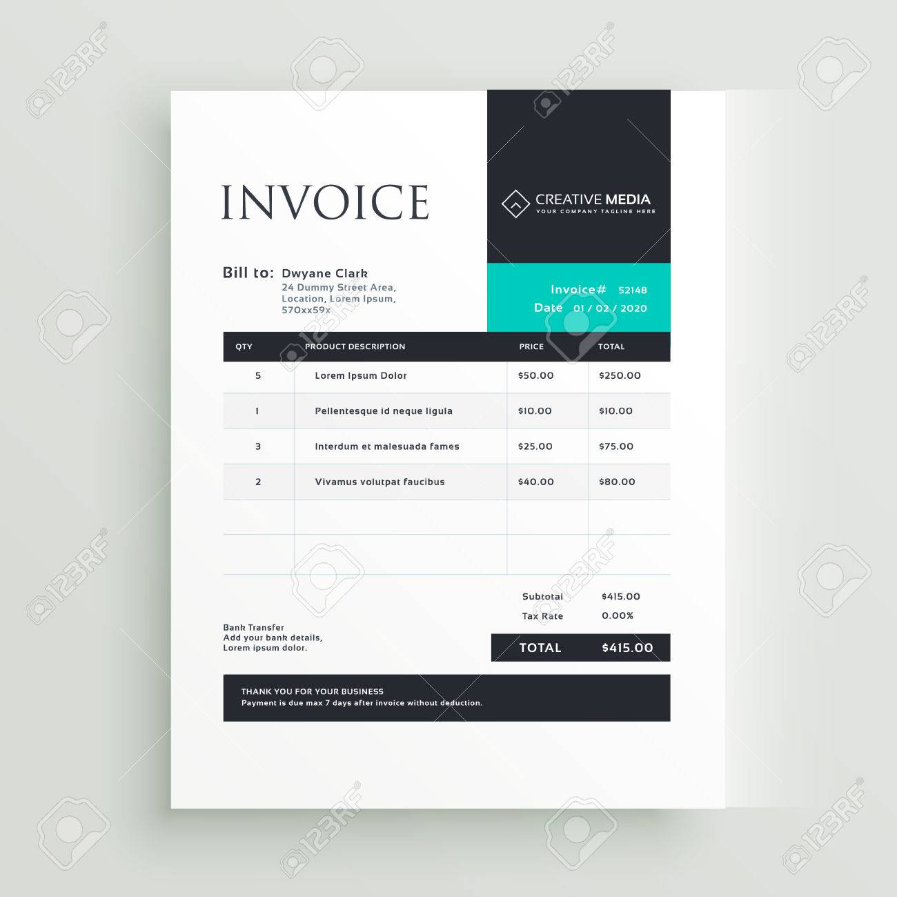 minimal business invoice template vector design royalty free
