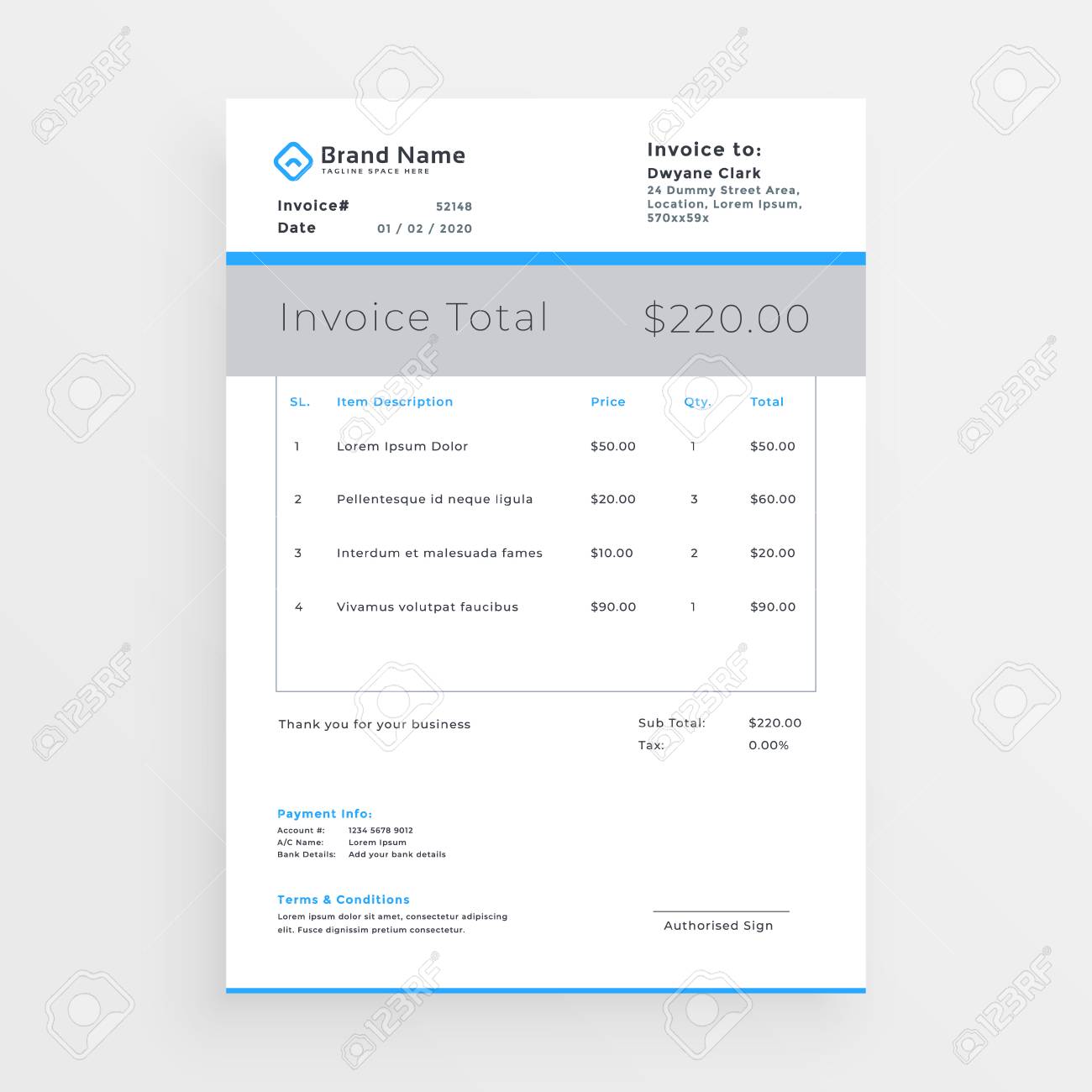 minimal style invoice template design royalty free cliparts vectors
