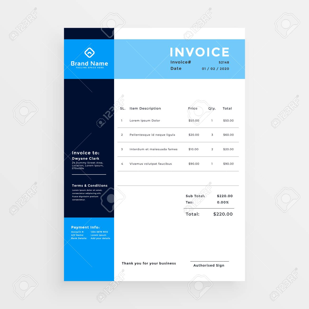 professional business invoice template design in blue color free invoice design