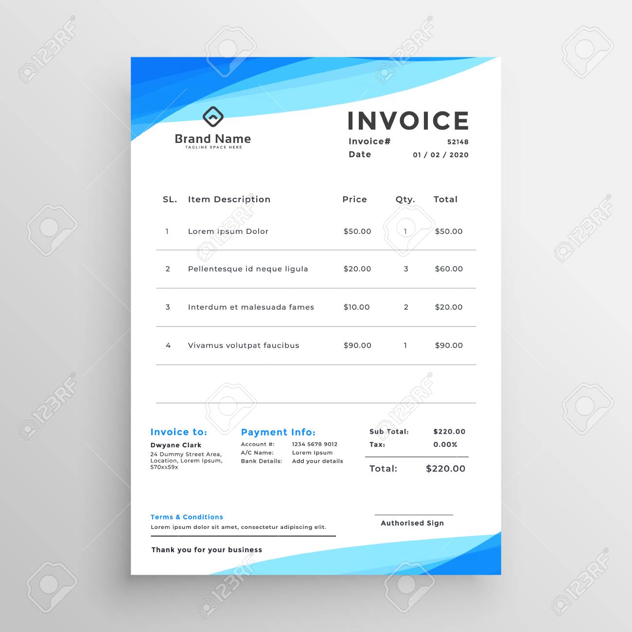 elegant blue minimal style invoice template royalty free cliparts