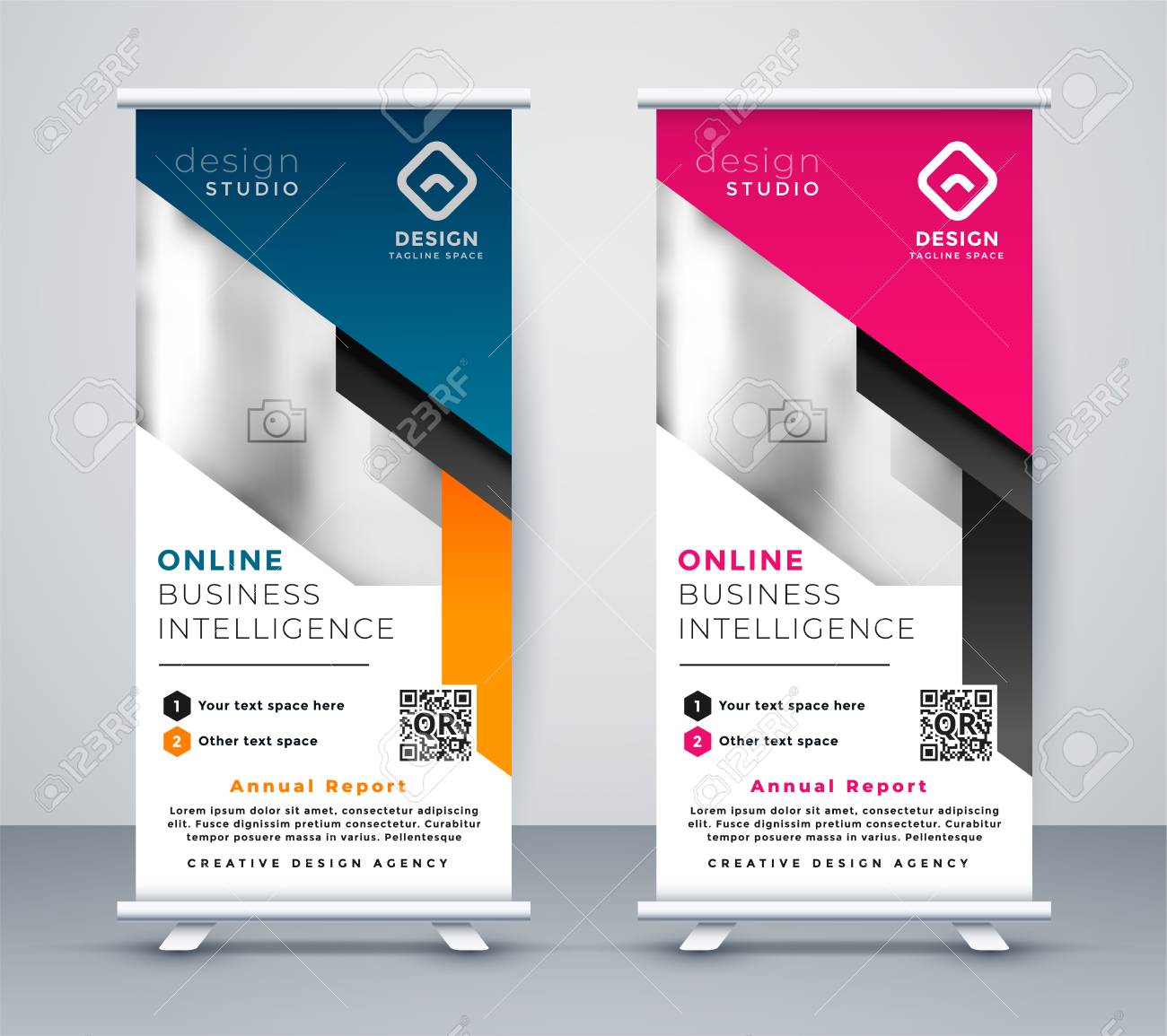 roll up banner layout template in geometric style banner layout template