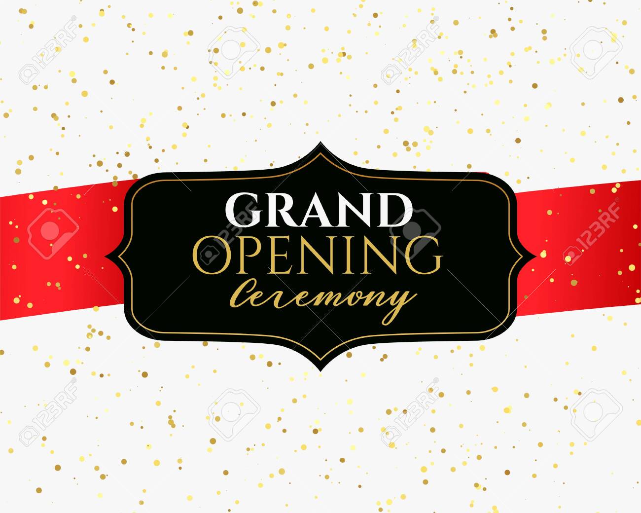 Grand Opening Ceremony Banner With Golden Confetti Royalty Free, opening  ceremony 