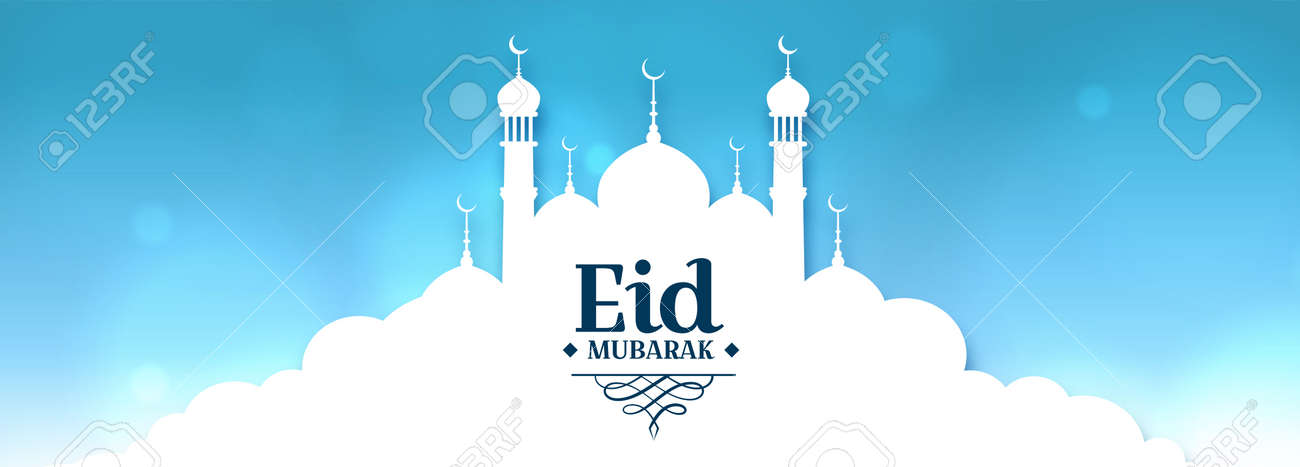 eid mubarak banner with mosque above the cloud concept - 167909870 eid mubarak banner with mosque above the cloud concept - 167909870