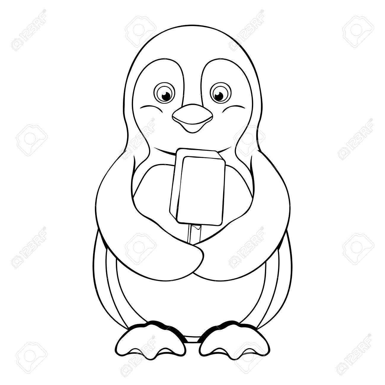 Schwarz Weiss Darstellung Der Freudigen Pinguin Der In Seinen Flugeln Schokoladeneis Halt Lizenzfrei Nutzbare Vektorgrafiken Clip Arts Illustrationen Image 49191328